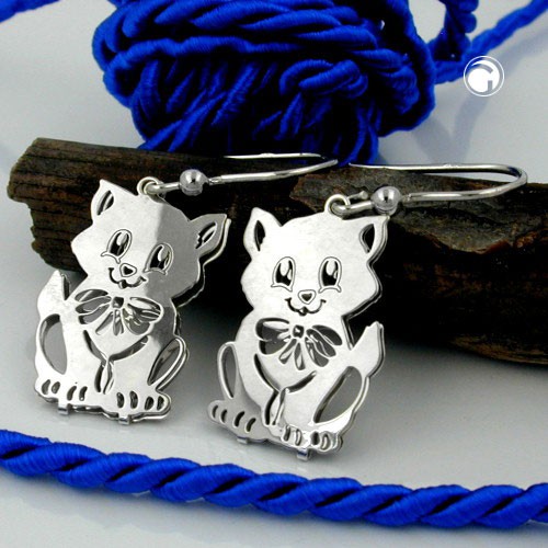 Ohrhaken Katze durchbrochen 925 Silber Kinder