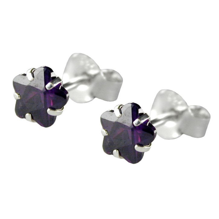 Ohrstecker Blume Zirkonia amethyst 925 Silber