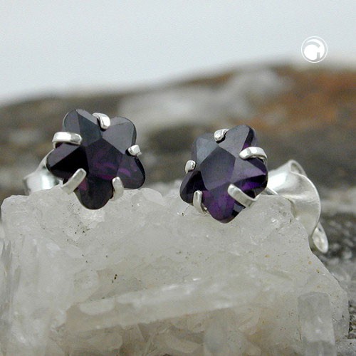 Ohrstecker Blume Zirkonia amethyst 925 Silber