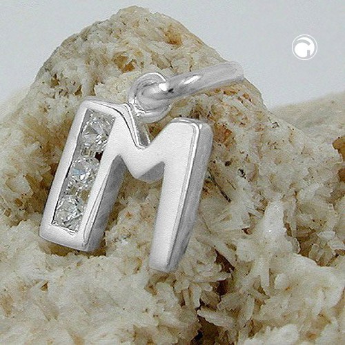 Anhänger Buchstabe M mit Zirkonia 925 Silber