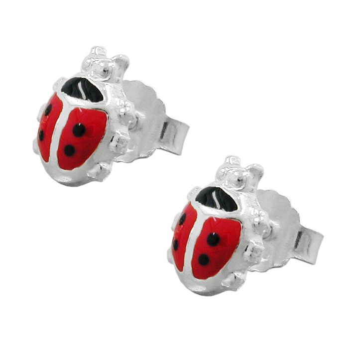 Ohrstecker Marienkäfer schwarz-rot 925 Silber