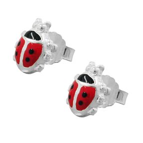 Stecker Ohrstecker Marienkäfer rot schwarz 925 Silber für Kinder