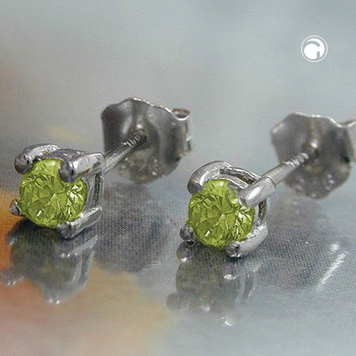 3mm Ohrstecker Glas oliv 925 Silber