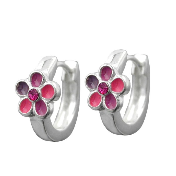 Creolen Blumen pink lackiert 925 Silber