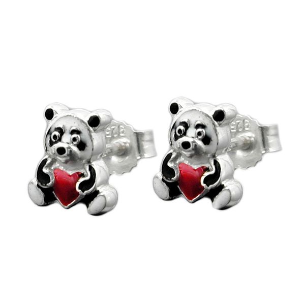 Ohrstecker Panda Bär mit Herz 925 Silber