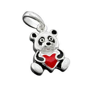 Anhänger Panda Bär mit Herz farbig lackiert 925 Silber für Kinder