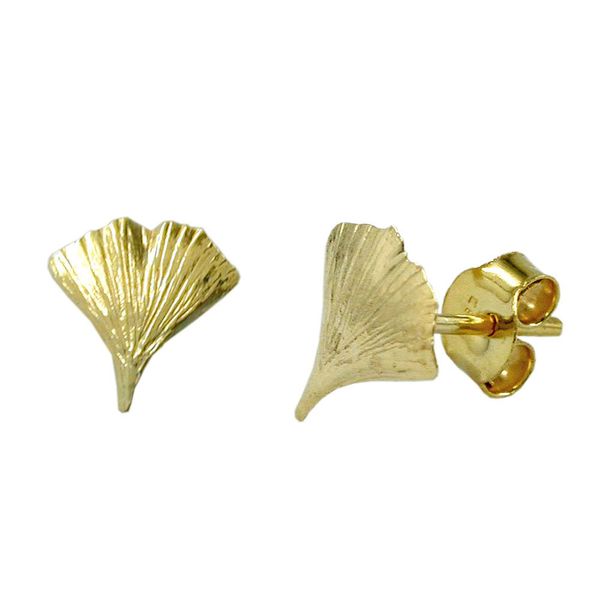 Ohrstecker Ginkgoblatt mit Struktur 375 Gelbgold