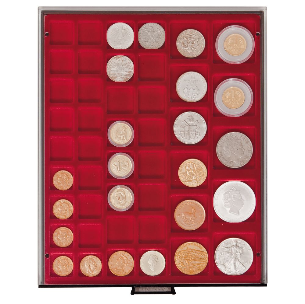 Lindner Collection Box For Pins & Medals - Smoked Glass With Blue Velour Inserts Display Case