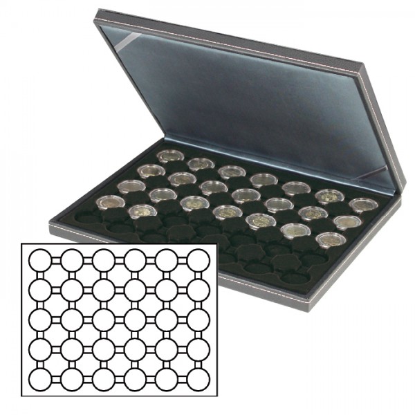 Lindner - 2364-2537CE - Estuche Para Monedas NERA M Con Plantilla Para Monedas En Color Negro Con 30 Hoyos Redondos Para CÃ¡psulas Para Monedas Con Un DiÃ¡metro Externo De 37,5 Mm