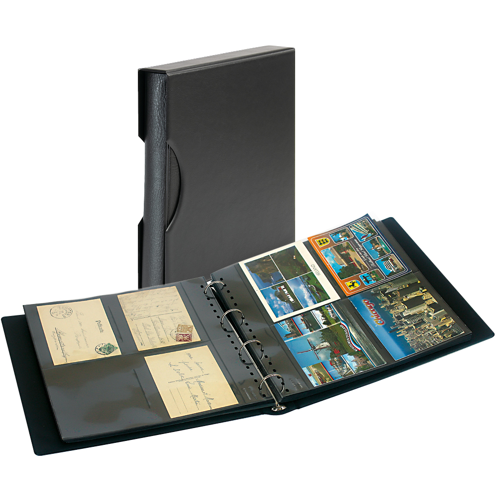 Juego: Álbum SRS para cartas postales con 20 hojas negras y cajetín