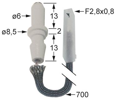 Bertos Zündelektrode für G7F4E, G7F6E, G6F2B+A2 Körperlänge1 14mm 6mm