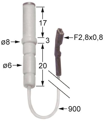 Tecnoeka ignition electrode for KC96V, CV5-90/X body length1 17mm ø 6mm 6mm