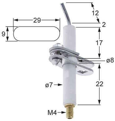 Cookmax ignition electrode for 221015 connection M4 7mm 8mm flange 29mm