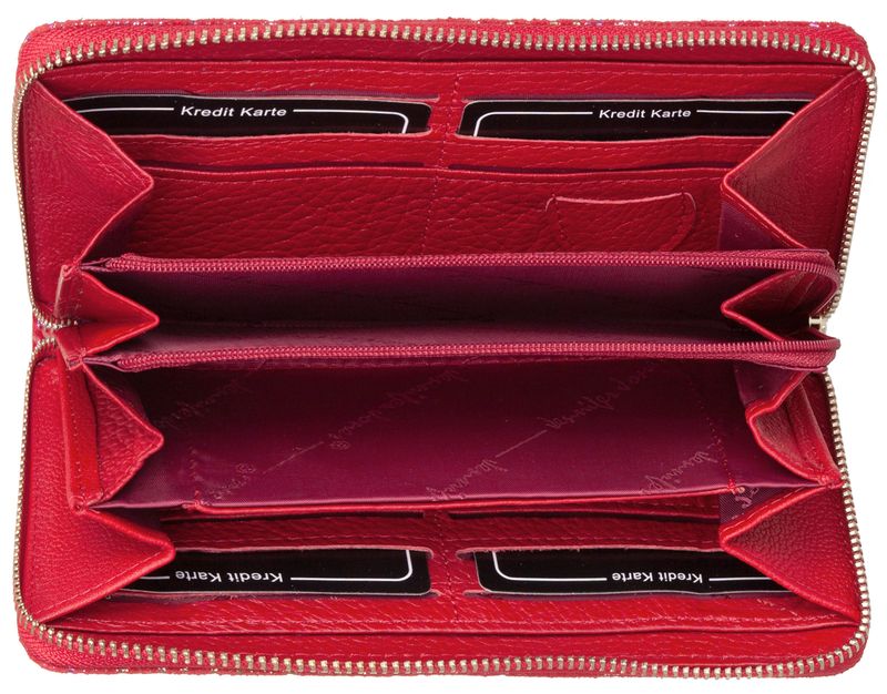 Damen Echt-Leder Geldbörse Schimmernd Reißverschluss Portemonnaie