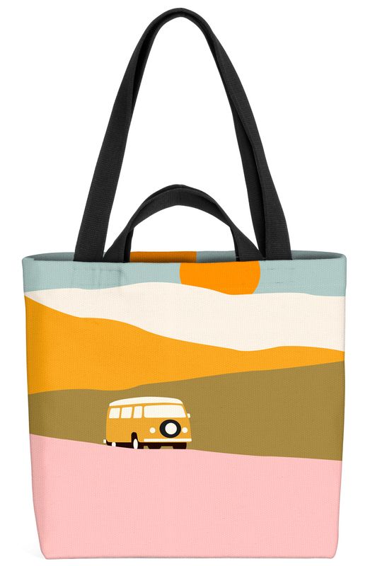 Vintage Camper Berge Grafik Tasche Camping urlaub weiss gelb bully plakat  comic | eBay