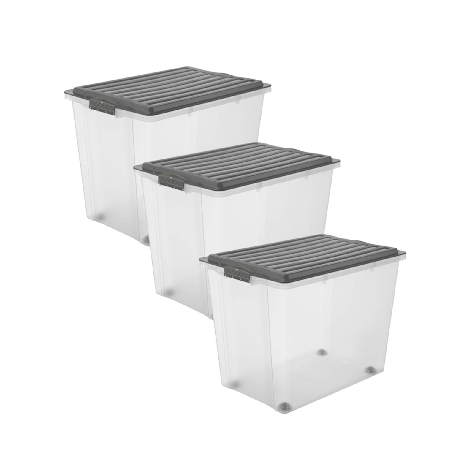 Rotho Lona Box Con Coperchio 57x46x39 Cm – 70 Litri, Trasparente, Impilabile, Adatto Alimenti, BPA Free