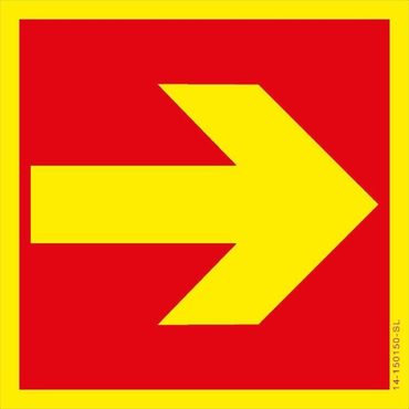 Brandschutzschild „Richtungsangabe, links/rechts“, BGV A8 F01 - 20x20cm, PVC Schild, 1 mm stark, lang nachleuchtend nach DIN 67510