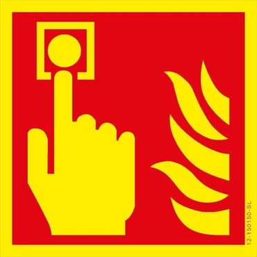 Brandschutzschild „Brandmelder“, ISO 7010 - 10x10cm, Folie lang nachleuchtend nach DIN 67510, selbstklebend