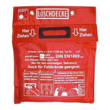 Löschdecke 160 cm x 180 cm rot