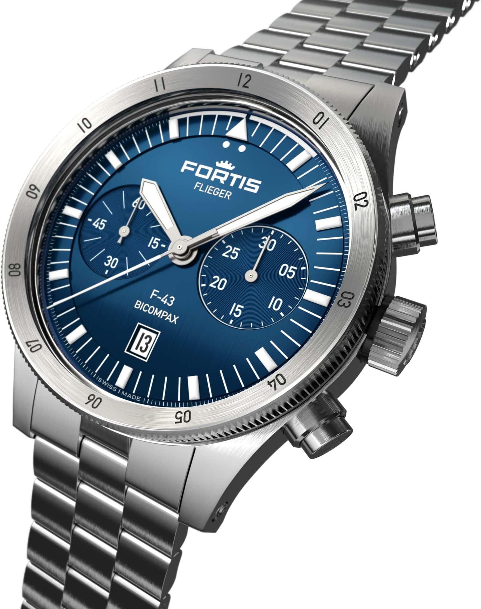 Fortis FLIEGER F-43 Bicompax Liberty Blue F4240012 Automatic Mens Chronograph