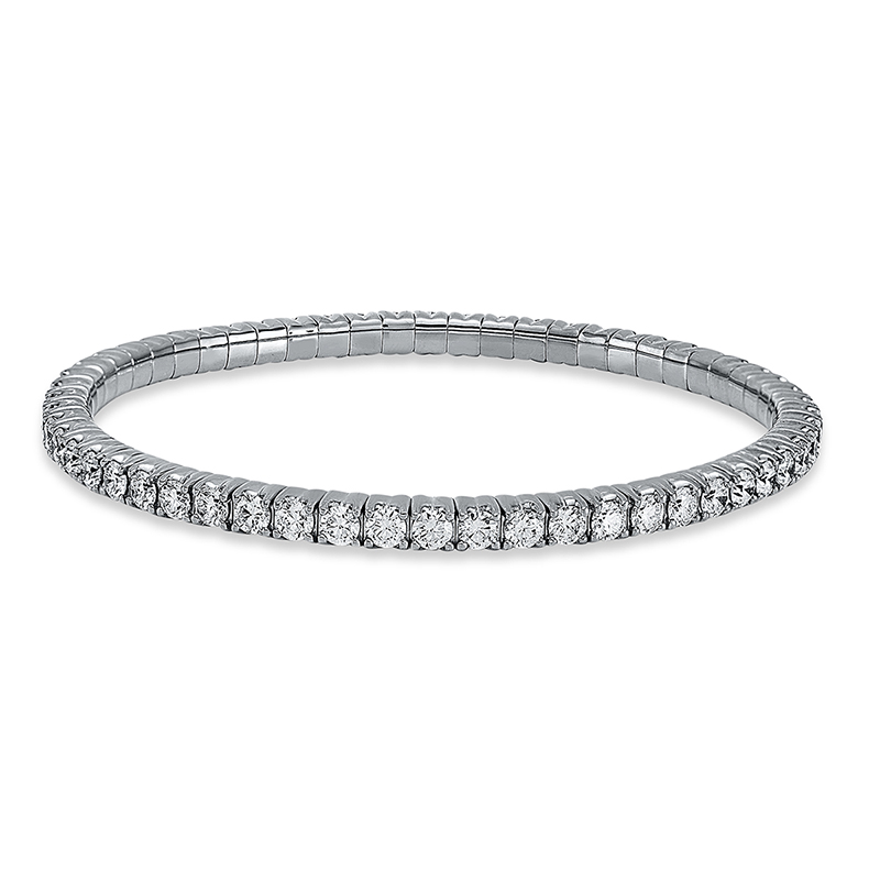 Pure! Diamonds Jewelry - Bracelet 4 griffes 18 kt, bande flexible, variable, plaqué rhodium