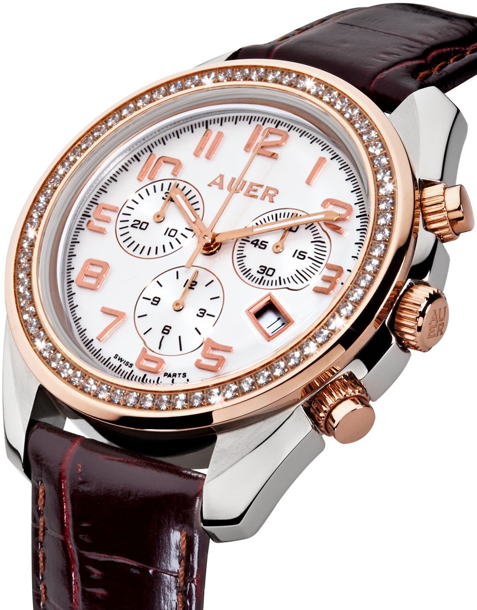 AUER Sparkling Gold ZU-1163-SDBrB Chronographe pour femmes Design Classique