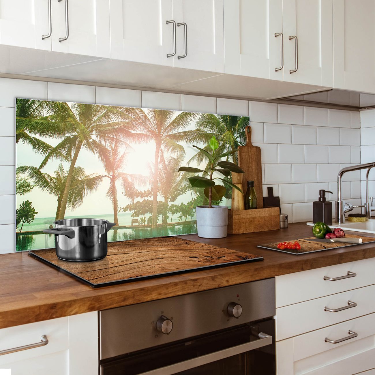 Küchenrückwand Aus Glas 125x50 Cm – Motiv Weinberg Mit Sonne, ESG-Sicherheitsglas, Pflegeleicht