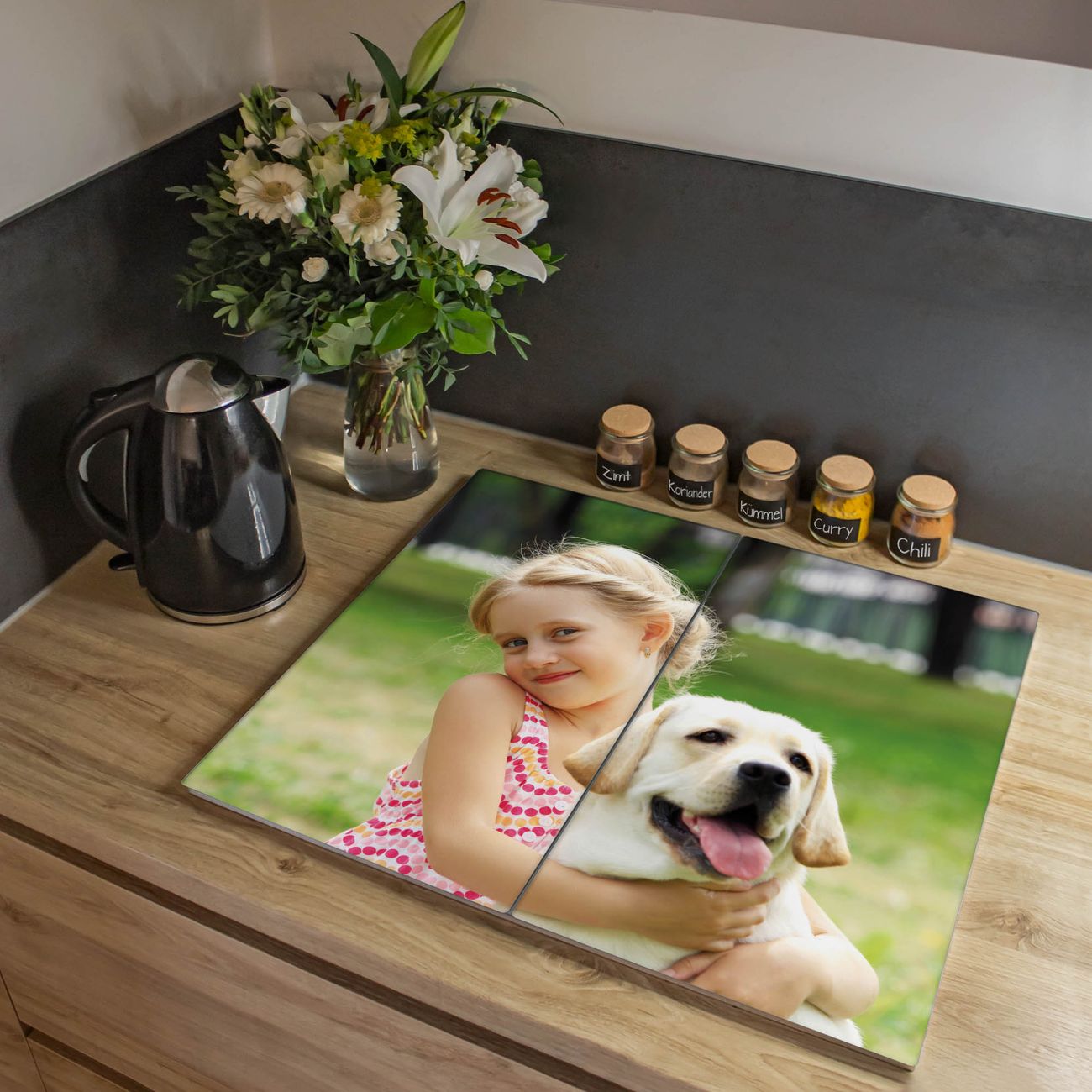 Herdabdeckplatte aus Glas Spritzschutz Herdabdeckung zweiteilig je 30x52cm mit Motiv Eigenes Bild Glasabdeckung Schneidebrett Glasabdeckung Ceranfeld
