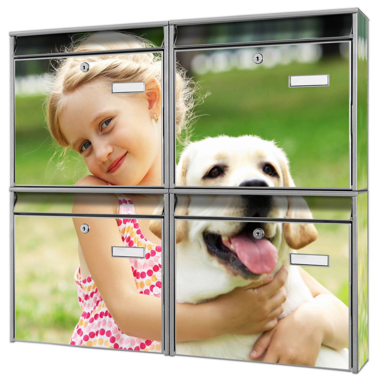 Banjado Burg Wächter Briefkastenanlage silber für 4 Parteien Briefkasten kaufen, mehre Farben, flexibel erweiterbar Eigenes Bild - A4 Einwurf