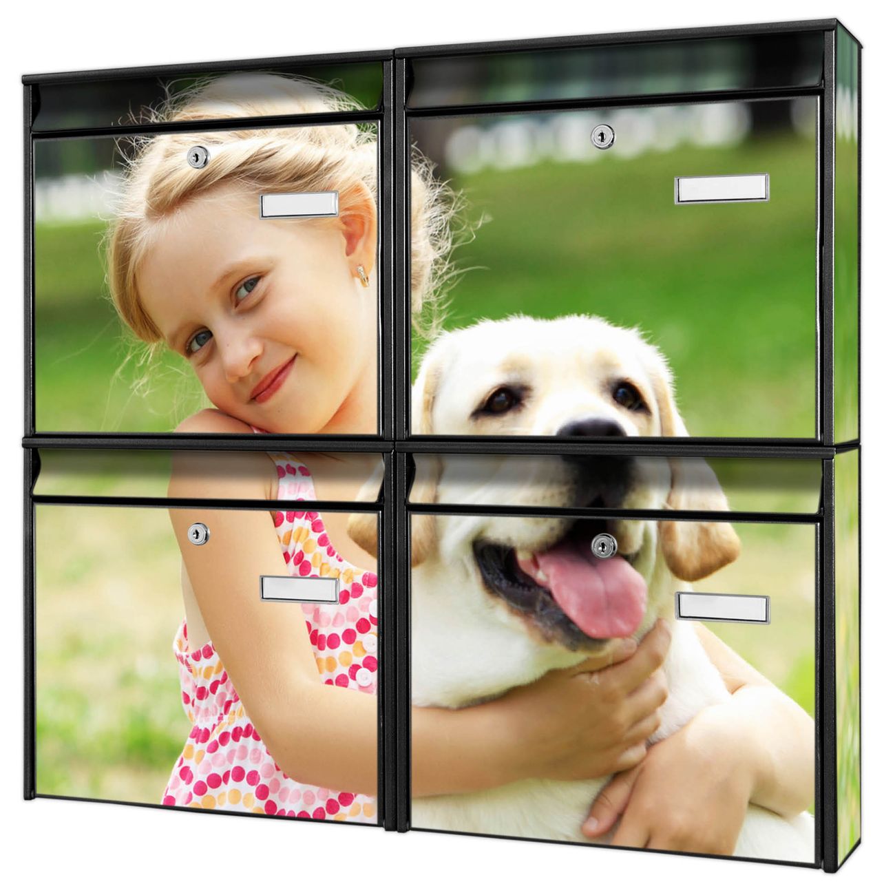 Banjado Burg Wächter Briefkastenanlage schwarz für 4 Parteien Briefkasten kaufen, mehre Farben, flexibel erweiterbar Eigenes Bild - A4 Einwurf