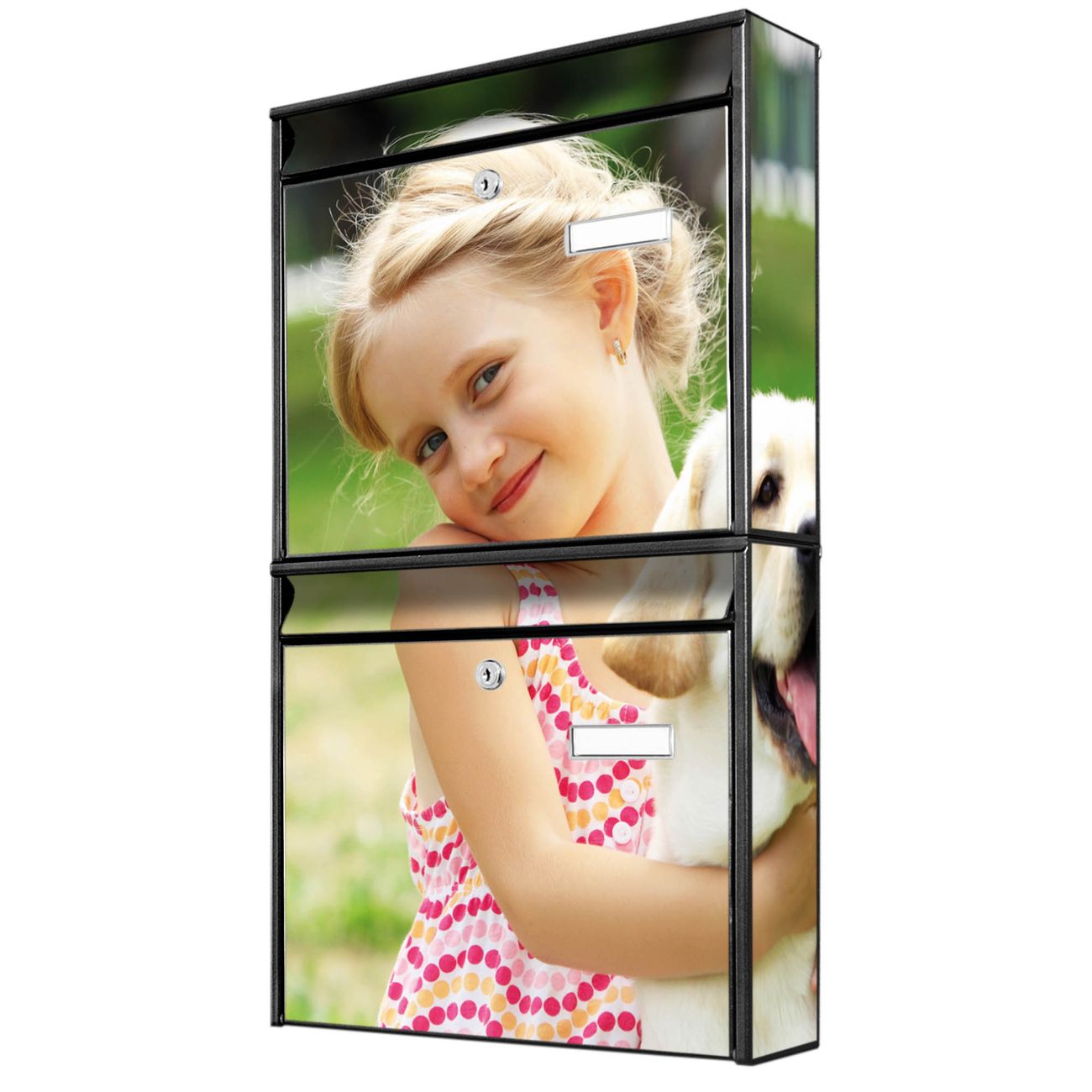 Banjado Burg Wächter Briefkastenanlage schwarz Doppelbriefkasten mehre Farben, flexibel erweiterbar auch Personalisiert mit Motiv Eigenes Bild