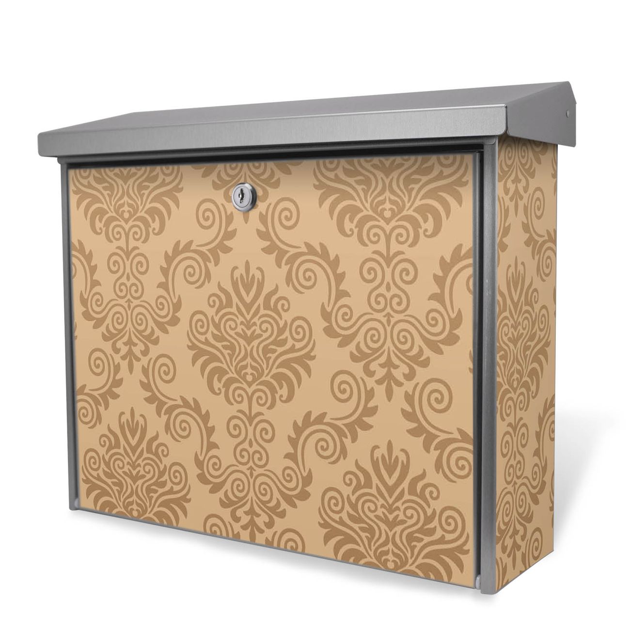 Burg-Wächter Briefkasten Edelstahl mit Regendach und Motiv Tapete Beige, Briefkasten grau mit 2 Schlüsseln und Montagematerial, geräumiger Postkasten