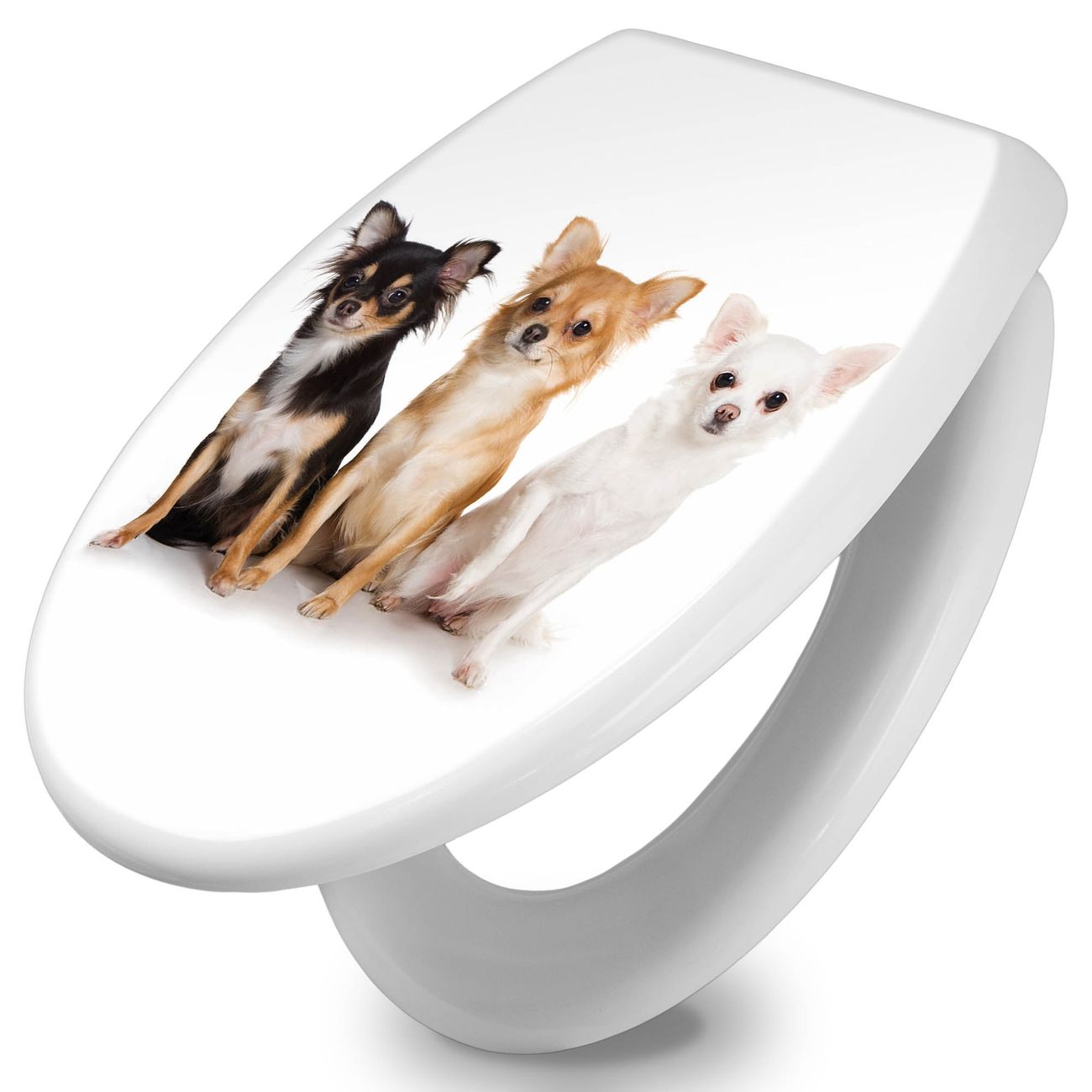 banjado Klobrille mit Absenkautomatik kaufen, Toilettendeckel weiss ohne Kindersitz, Leichte Montage und Dämpfungsverschluss, Motiv Chihuahua