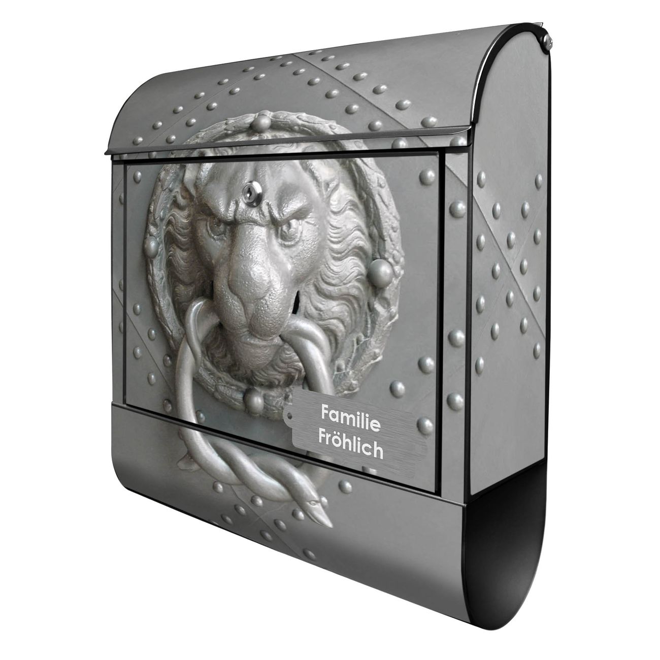 banjado Design Briefkasten schwarz mit Motiv Eisentor 38x47x13cm, 2 Schlüssel - Briefkasten Stahl mit Zeitungsfach pulverbeschichtet A4 Einwurf Image