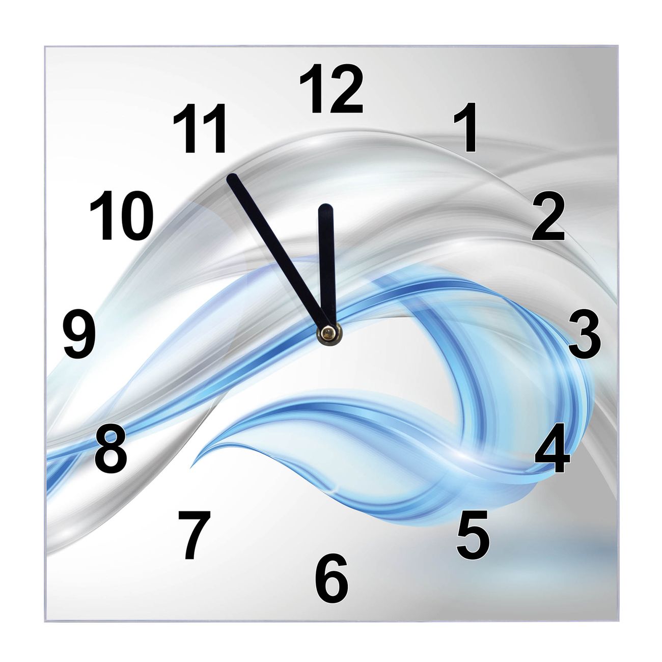 banjado Wanduhr aus echtem Glas mit Motiv Blaue Welle, geräuscharme Wanduhr modern, 30x30cm quadratisch als Wanduhr Küche, Wohnzimmer Uhr, Uhr Flur