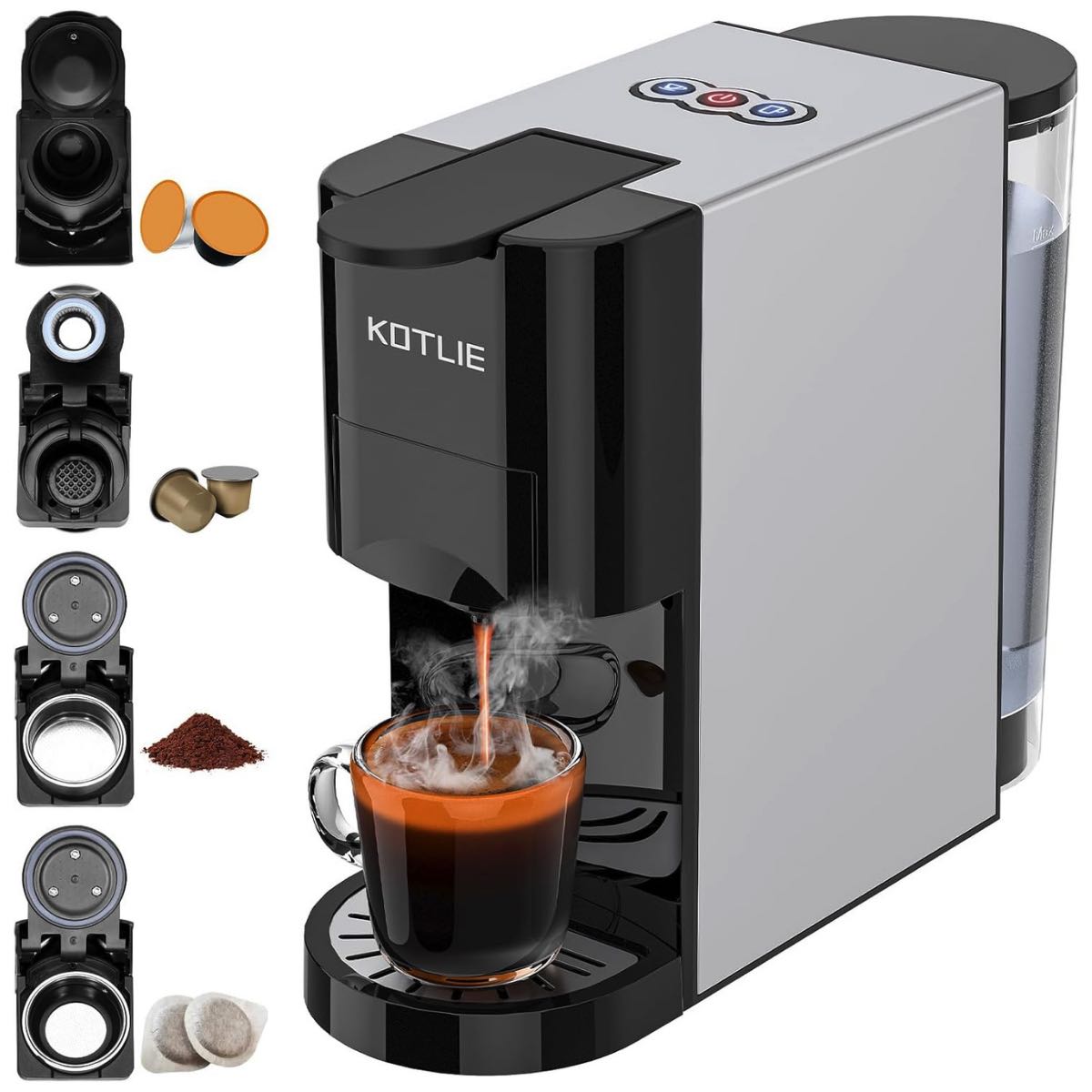 4in1KaffeemaschineKapselmaschinePadkaffeemaschine4AufsätzefürKapselPadundPulverkaffee19bar