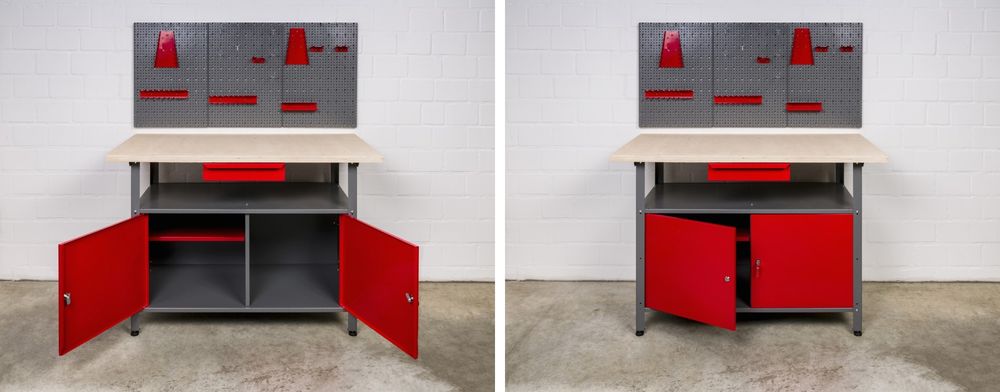 120 x 60 x 85 cm. Ma/ße pro Tisch BxTxH ca Kreher Werkbank Set 2tlg mit 2 Werkb/änken aus Metall Einlegeboden und Gewindef/ü/ßen Jeder Werktisch mit abschlie/ßbarer T/ür Schublade