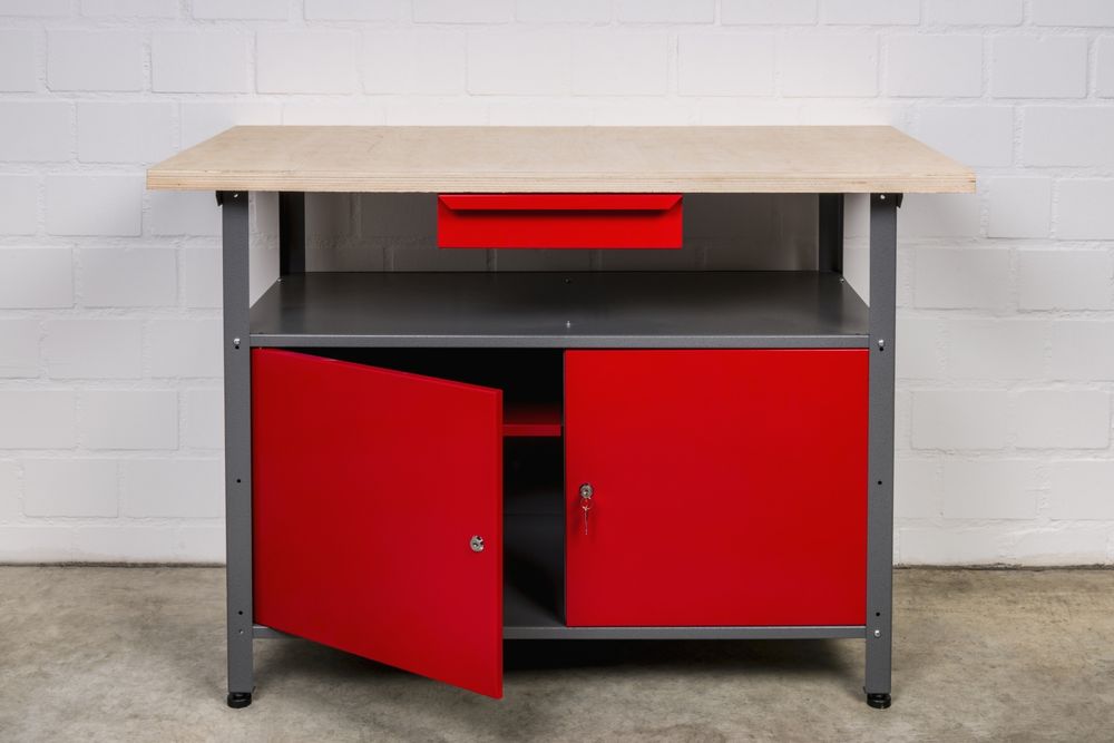 120 x 60 x 85 cm. Ma/ße pro Tisch BxTxH ca Kreher Werkbank Set 2tlg mit 2 Werkb/änken aus Metall Einlegeboden und Gewindef/ü/ßen Jeder Werktisch mit abschlie/ßbarer T/ür Schublade