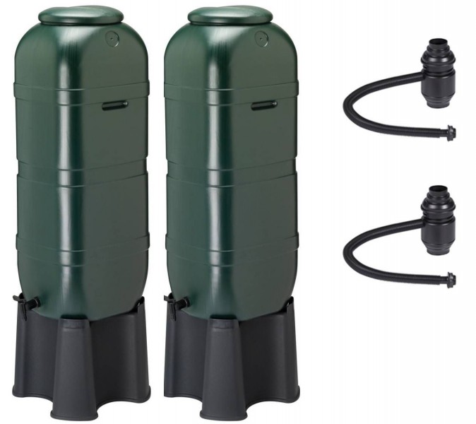 2 x Regentonne 100 Liter Wassertonne Regenfass mit Standfuß Füllautomat