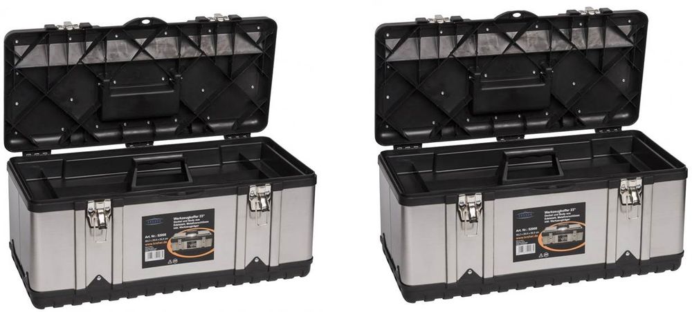 2 Stück XXL Werkzeugkoffer Lagerkoffer Koffer Edelstahl Werkzeugträger