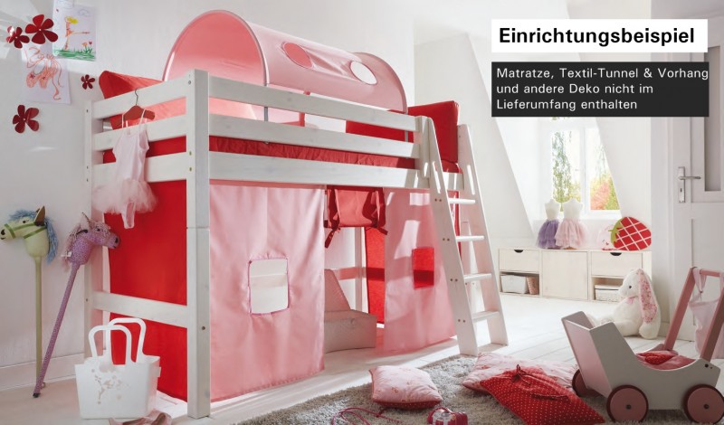 Hochbett Bett Kinderbett Halbhochbett Kinderzimmer Jugendzimmer Kiefer Massiv Lanatura