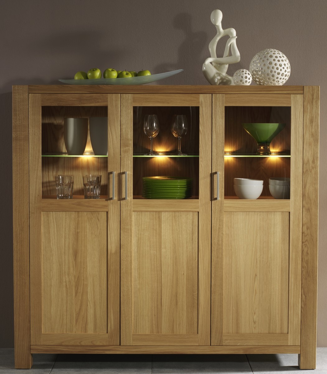 Highboard Vitrine Anrichte Sideboard Vitrinenschrank Eiche massiv geölt