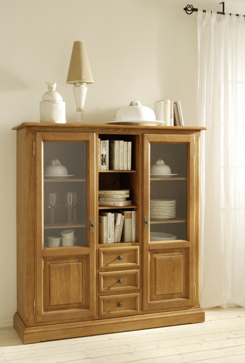 Highboard Vitrine Anrichte Wohnzimmerschrank Eiche massiv lackiert ... Highboard Vitrine Anrichte Wohnzimmerschrank Eiche massiv lackiert ...