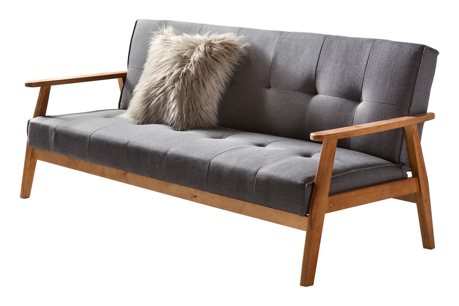 Schlafsofa 190 x 81 cm Massivholz und Polyester Dunkelgrau | LaNatura