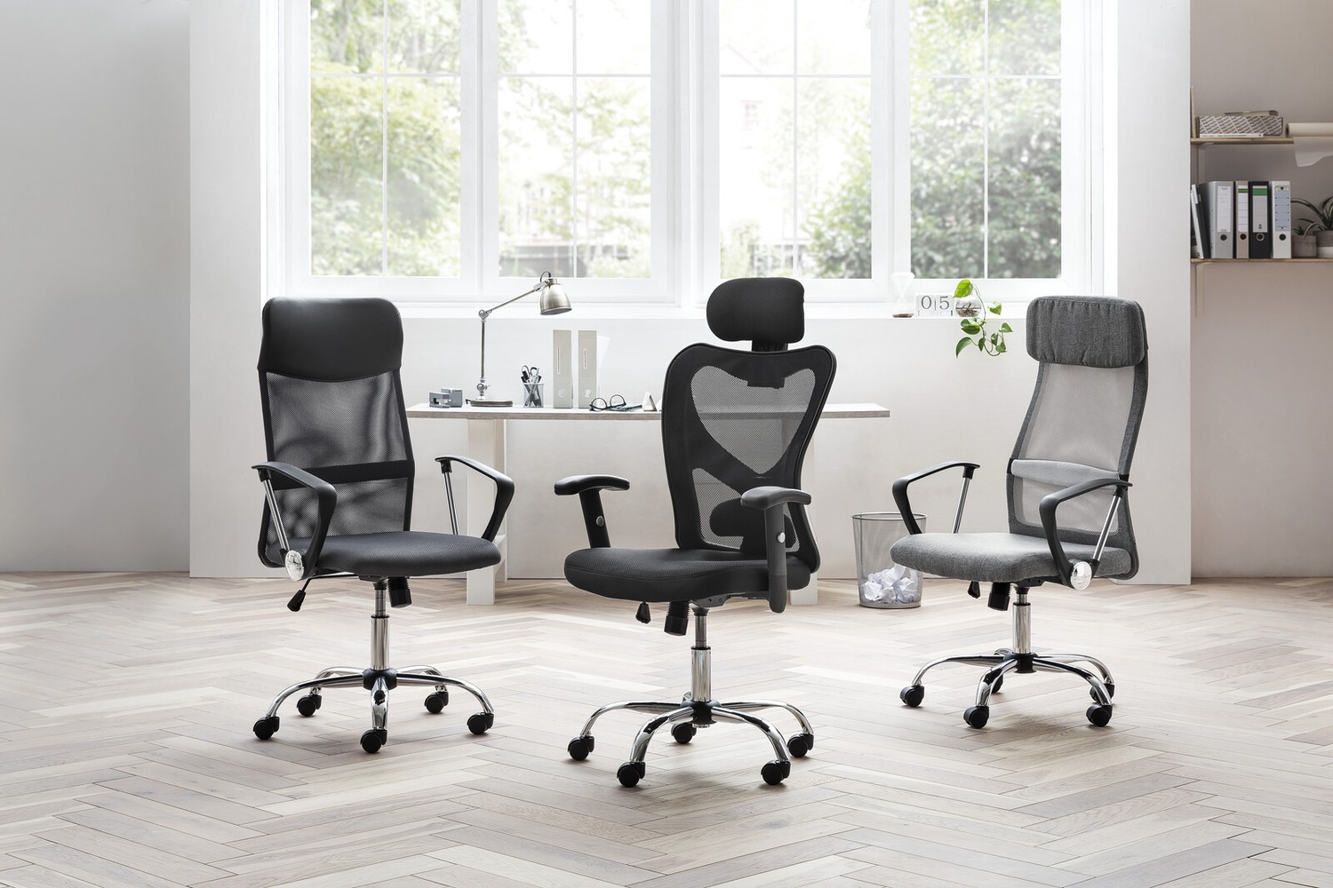 Bürostuhl Chrom Nylon, Mesh Polyurethan Grau Schwarz Chromfarben  