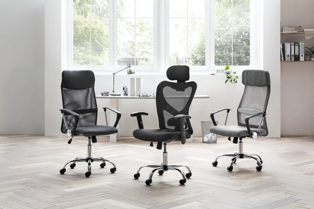 Bürostuhl Chrom Nylon, Mesh Polyurethan Grau Schwarz Chromfarben 