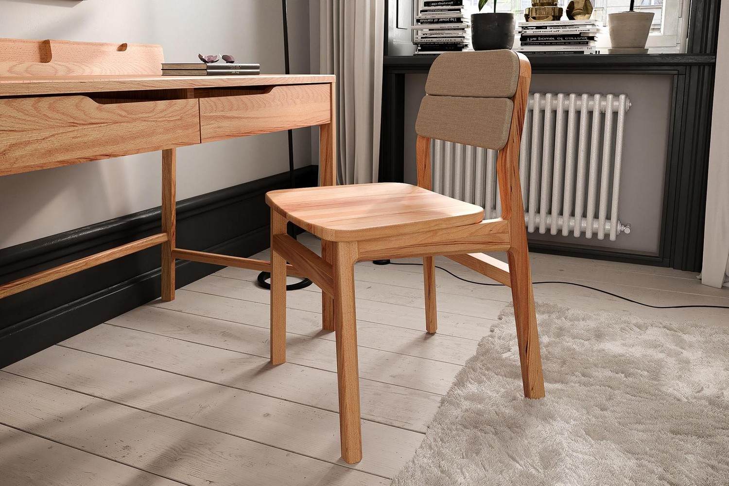 Stuhl Swig aus Kernbuche massiv geölt 50x53 mit Polster Beige und 