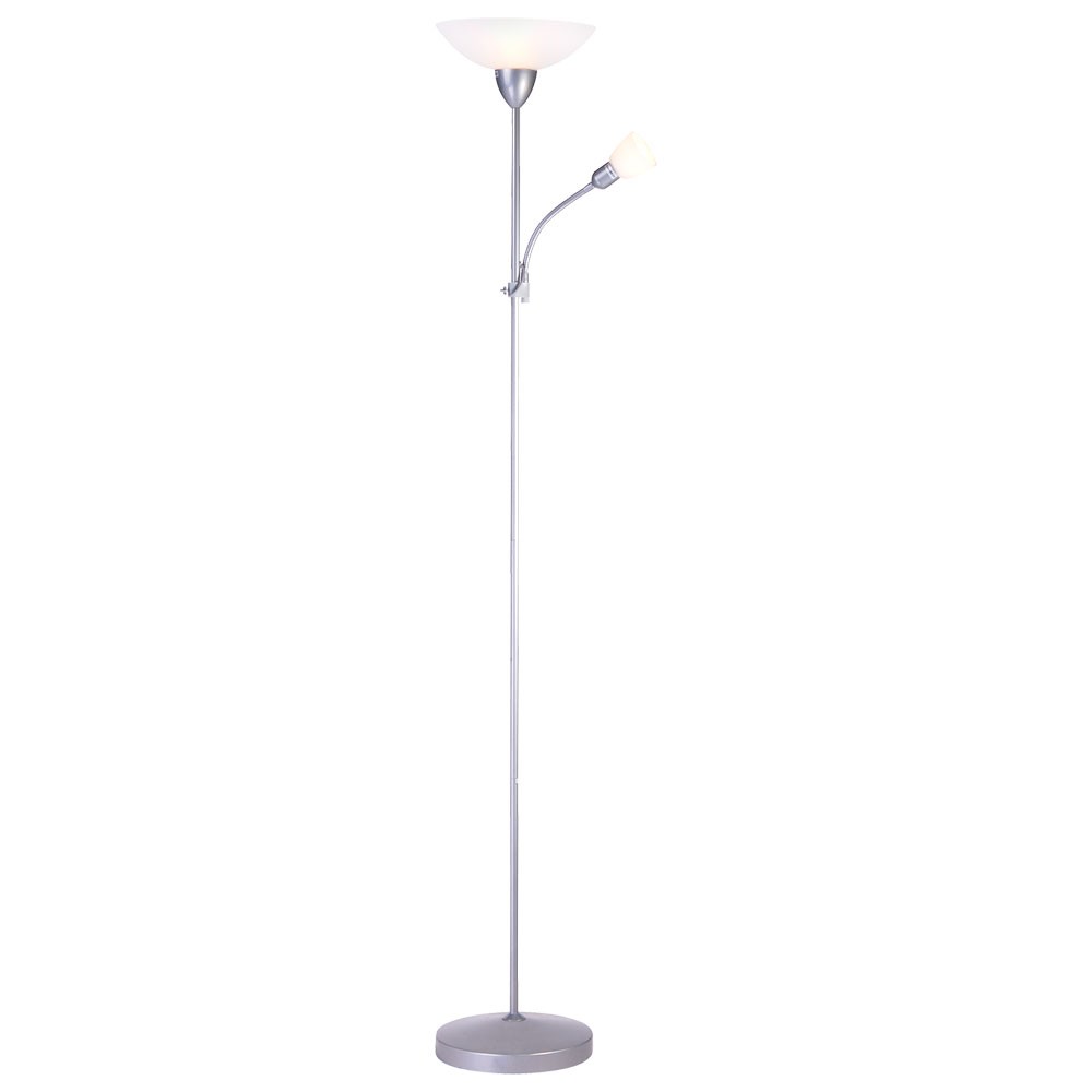 Deckenfluter aus silbernem Metall mit Leselampe – Bild 1