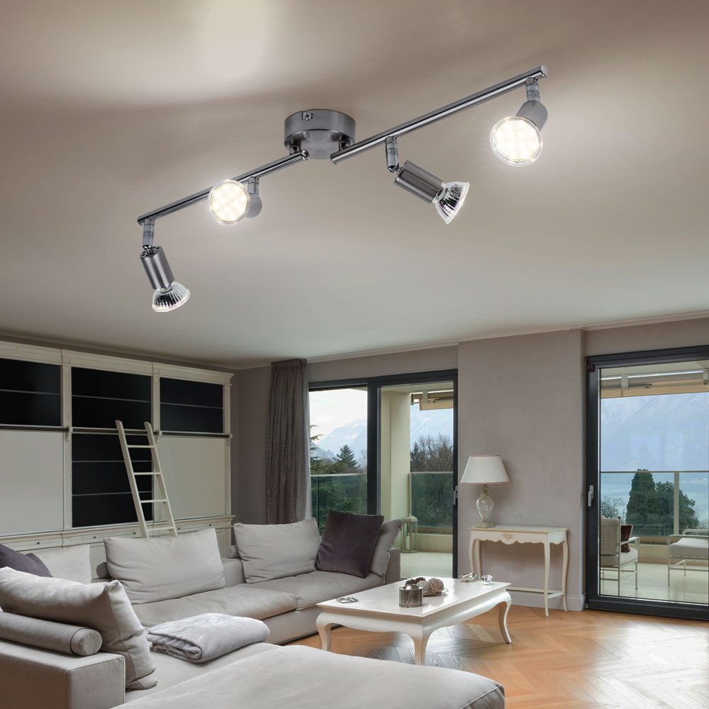 Spotleiste LED Deckenleuchte Wohnzimmer Deckenlampe 4 flammig, Metall  silber, 4x 3W 4x 280lm warmweiß, L 60 cm | ETC Shop