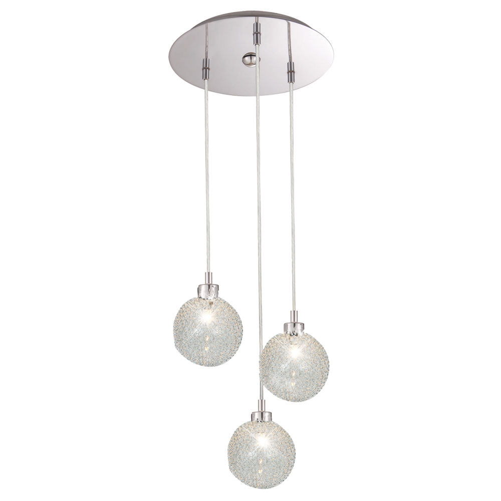 Chrom Pendelleuchte, ALU Glas Kugeln ELENA – Bild 1